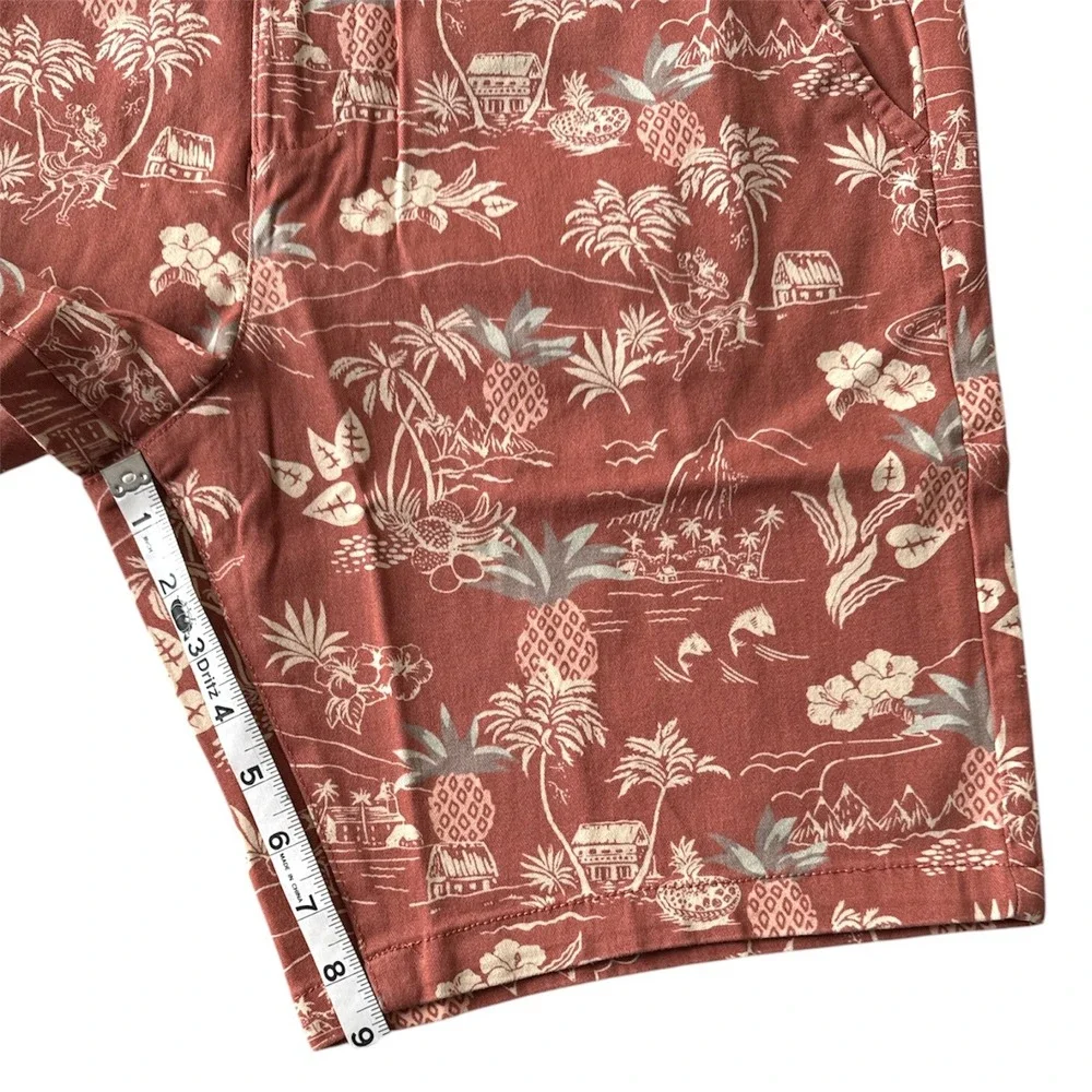 JACHS Washed Stretch Twill Shorts Tropical Print Casual‎ Flat Front Mens Size 32